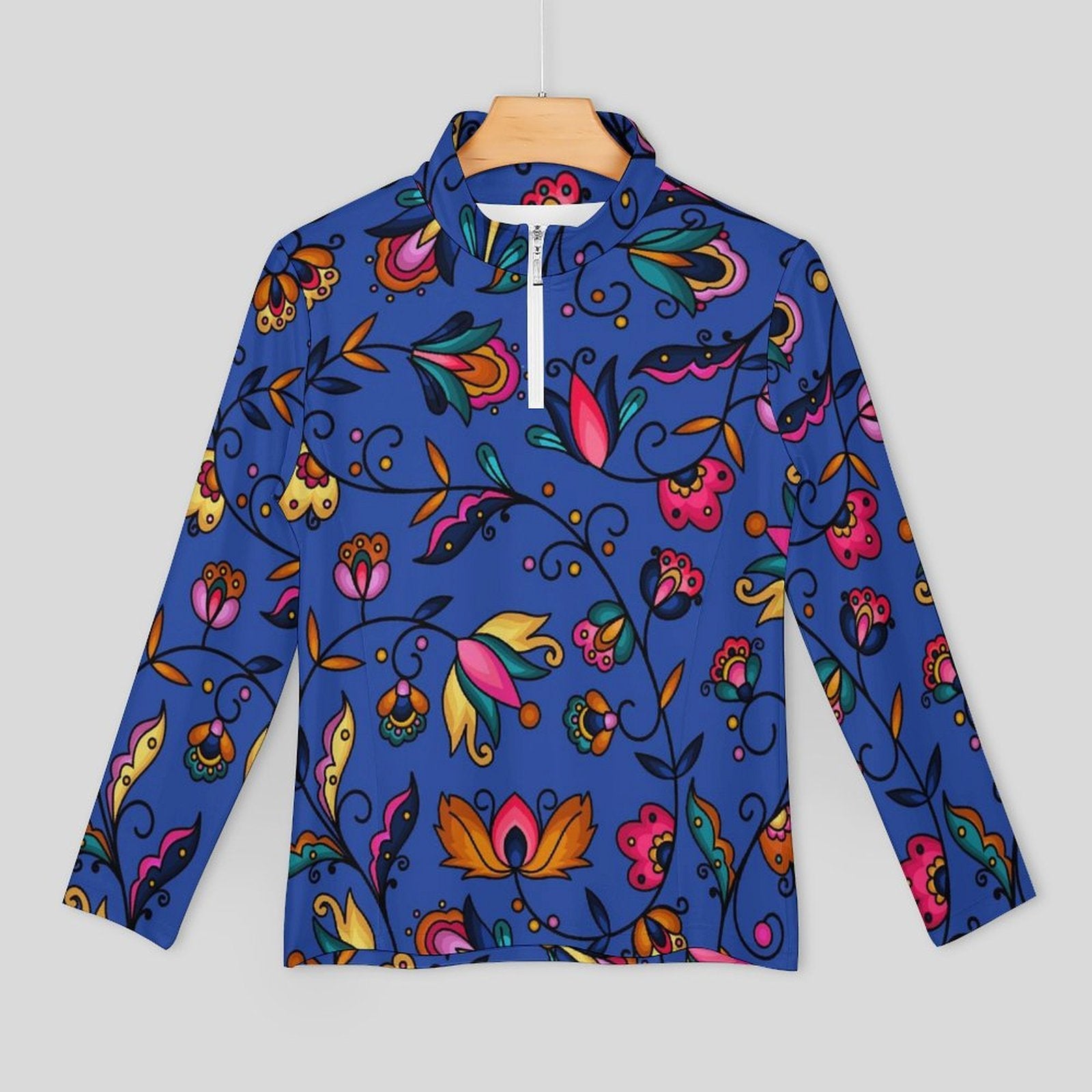 Copper Prairie Petals Blue Long Sleeve Yoga Shirt