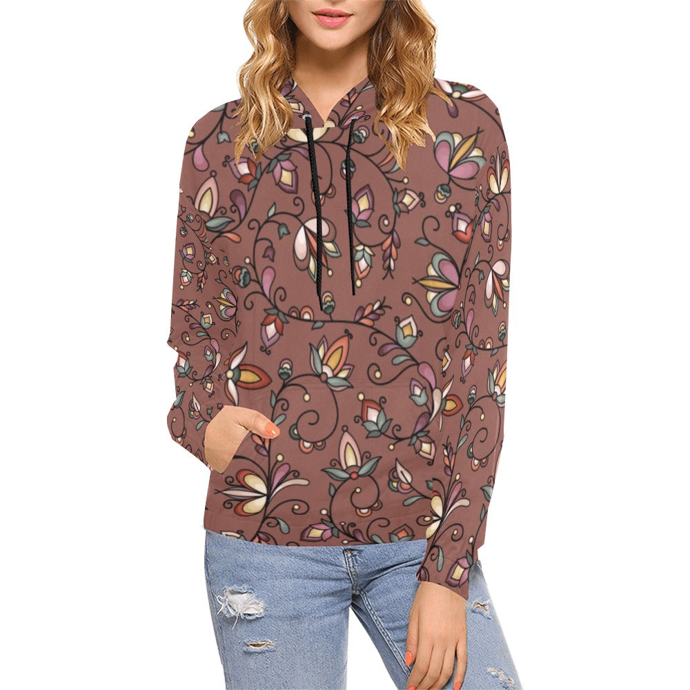 Burnt Sky Petals Brown Hoodie for Women (USA Size)