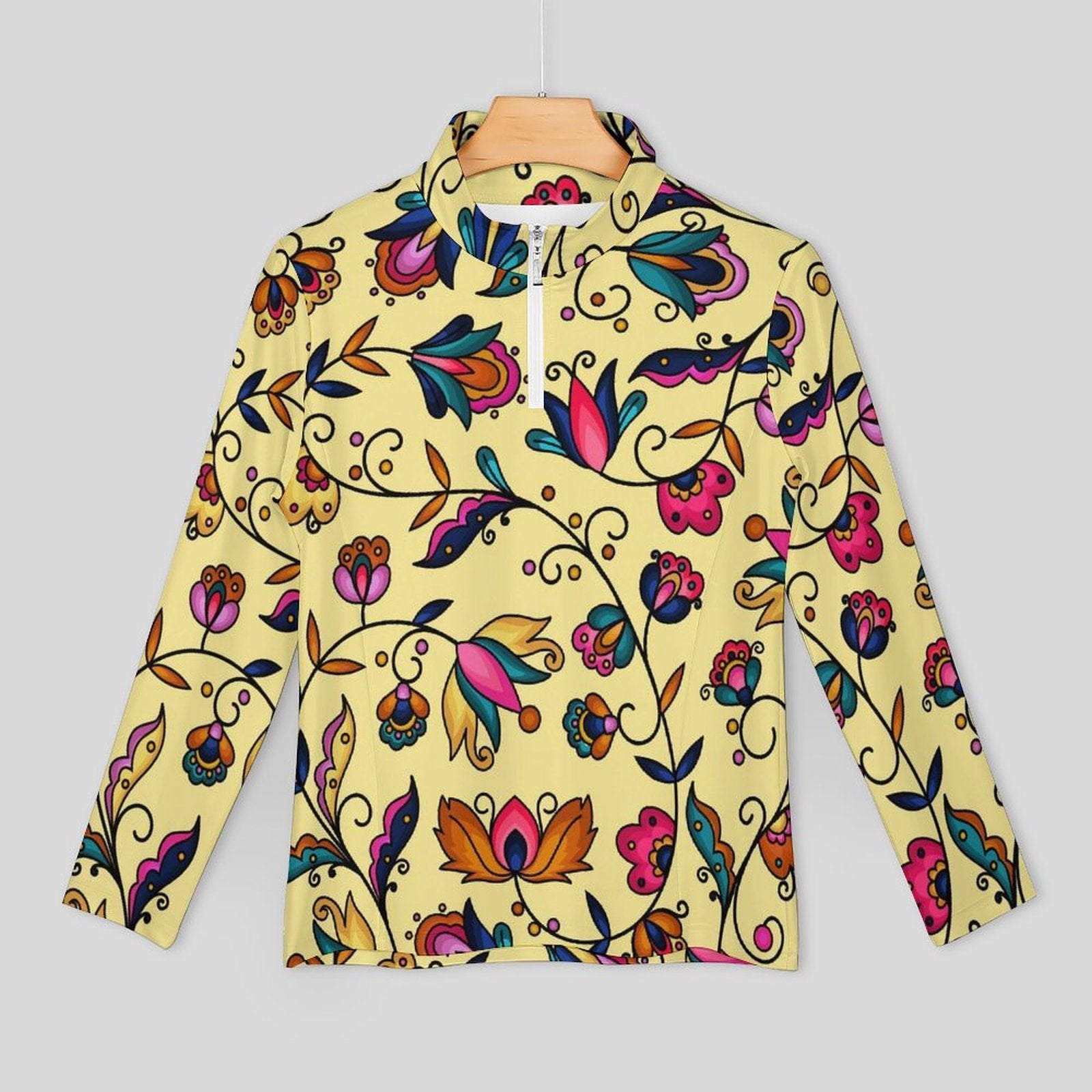 Copper Prairie Petals Yellow Long Sleeve Yoga Shirt