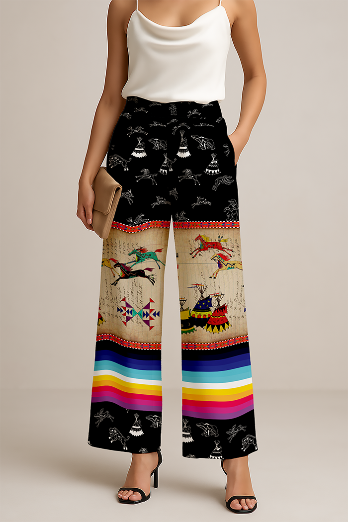 Ledger Horses Running Black Sky Women's Pants