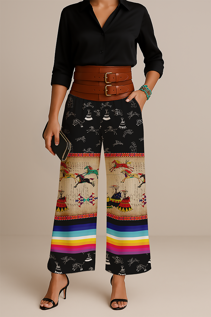 Ledger Horses Running Black Sky Women's Pants