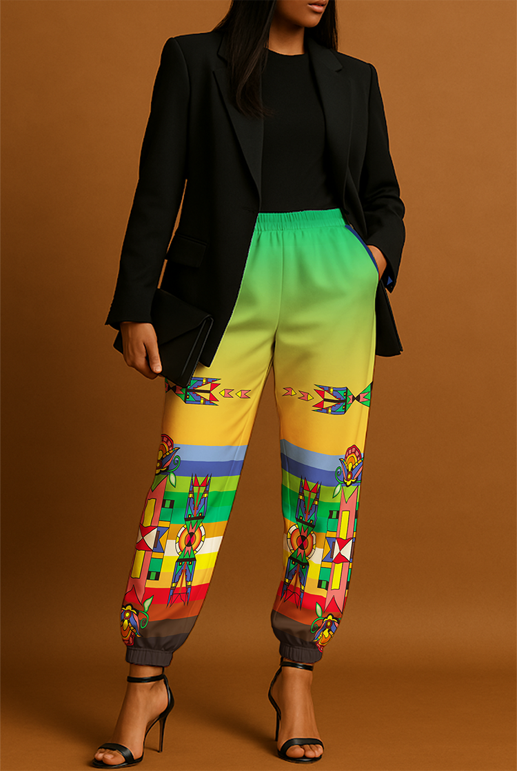 Spirit Blossom Harmony Geometric Ribbon Jogger Pants