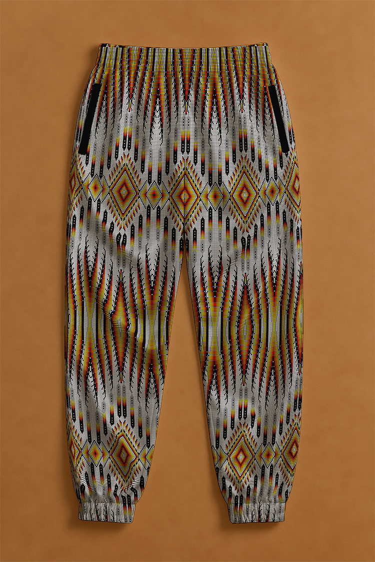 Fire Feather White Ribbon Jogger Pants
