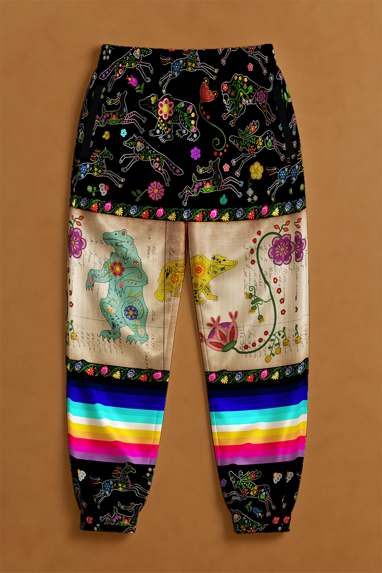 Floral Ledger Bear Ribbon Jogger Pants