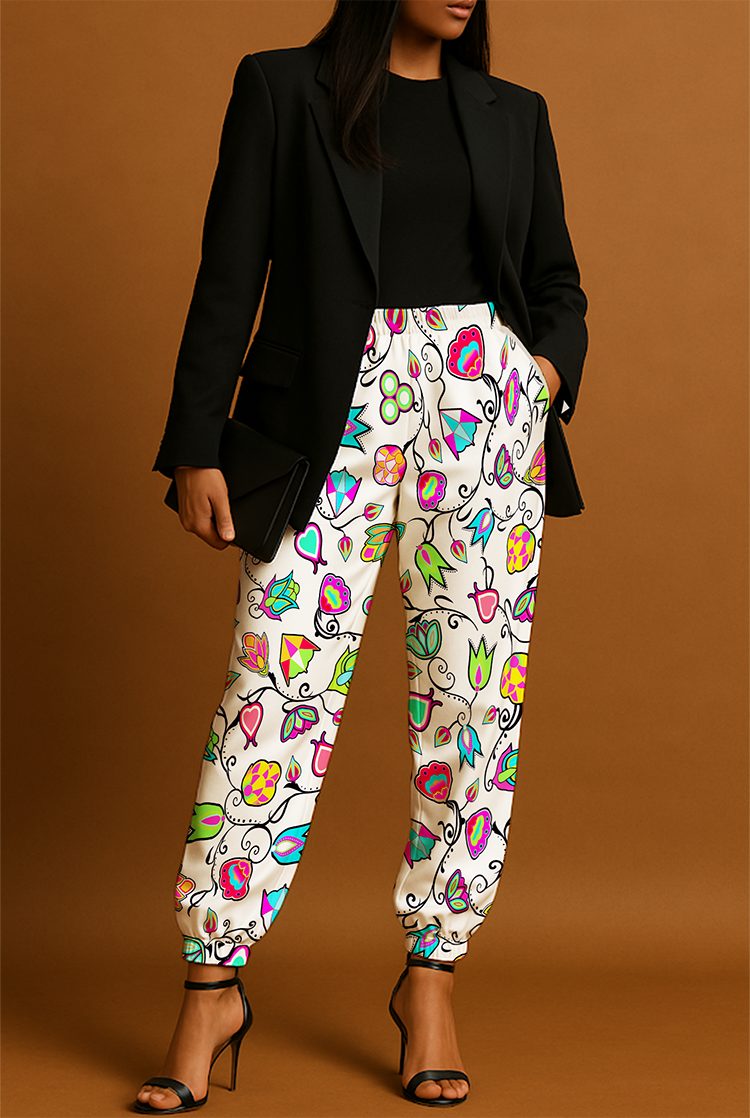 Indigenous Paisley White Ribbon Jogger Pants