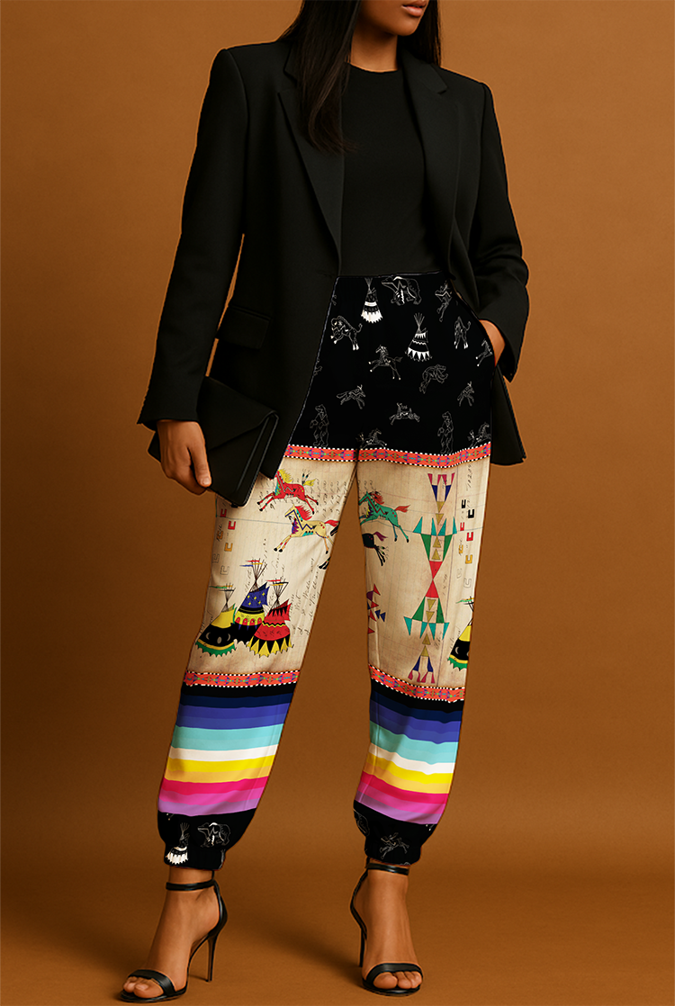 Ledger Horses Running Black Sky Ribbon Jogger Pants