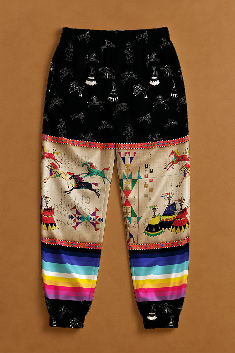 Ledger Horses Running Black Sky Ribbon Jogger Pants