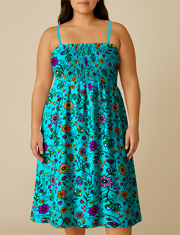 Prairie Paintbrush Cyan Smock Top Dress XS