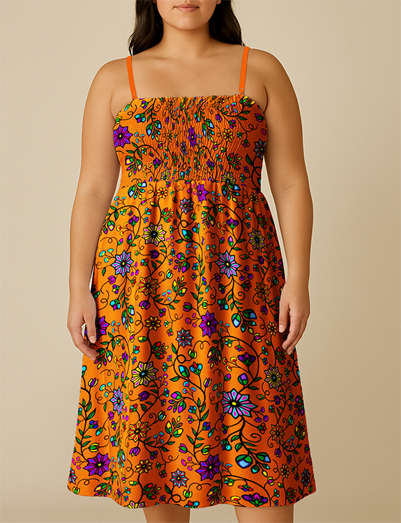 orange smock dress Orange Smocked Mini Dress with Eyelet Skirt