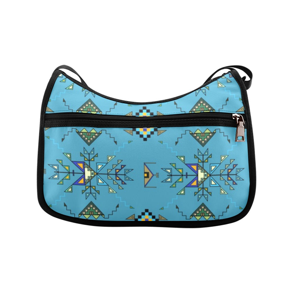 Bear Shield Fabric Blue Crossbody Bag