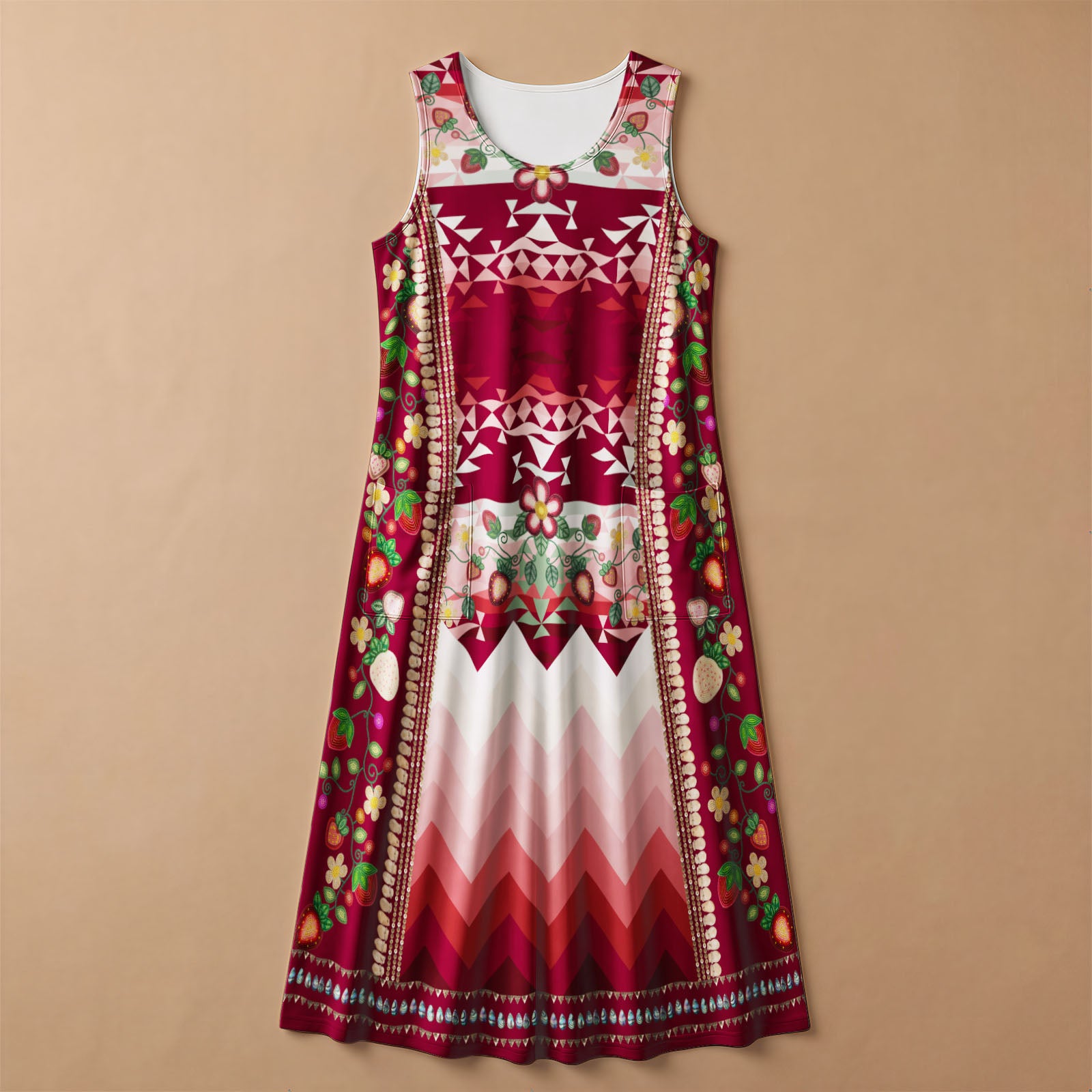Sacred Strawberry Maroon 1 Women's Sleeveless Long Dress