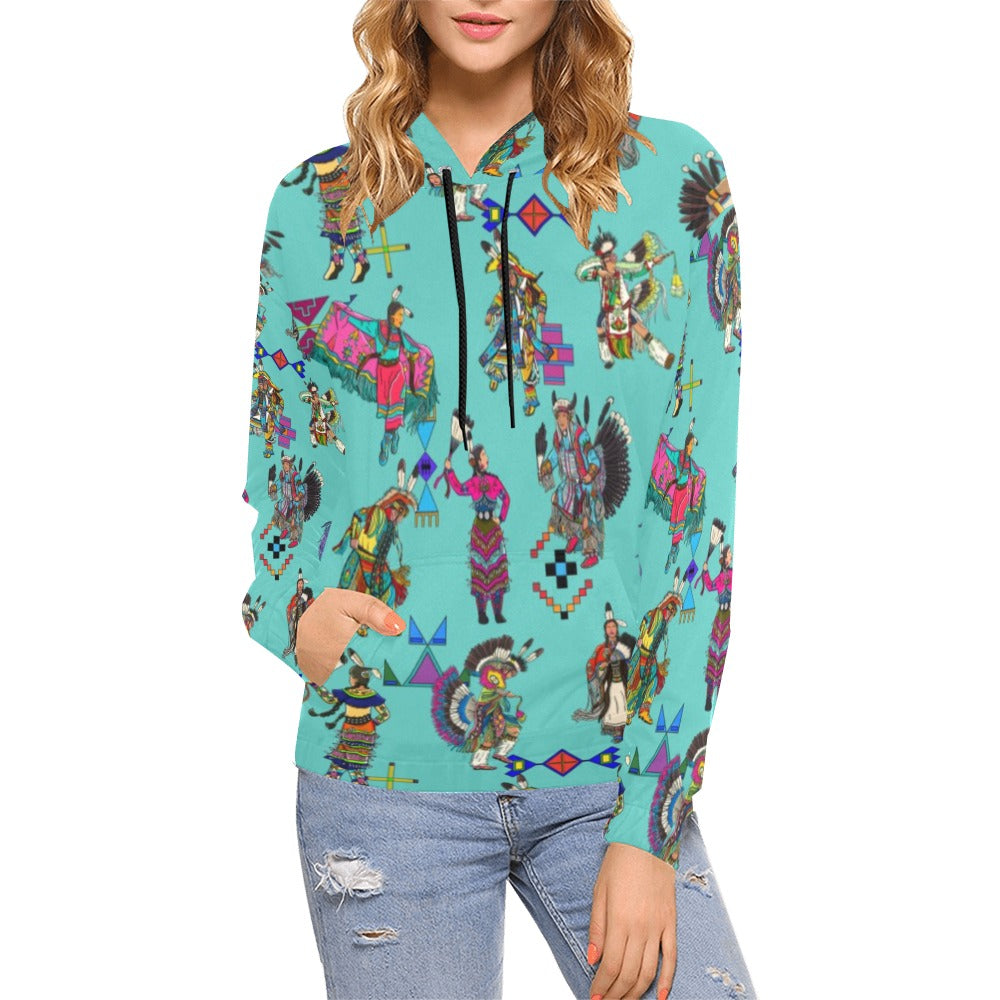 Grand Entry Dancers Eggshell Blue Hoodie for Women (USA Size)