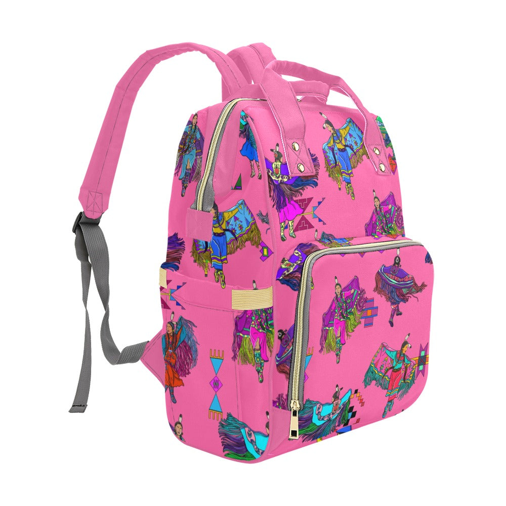 Women's Fancy Dancers Pink Multi-Function Diaper Backpack/Diaper Bag