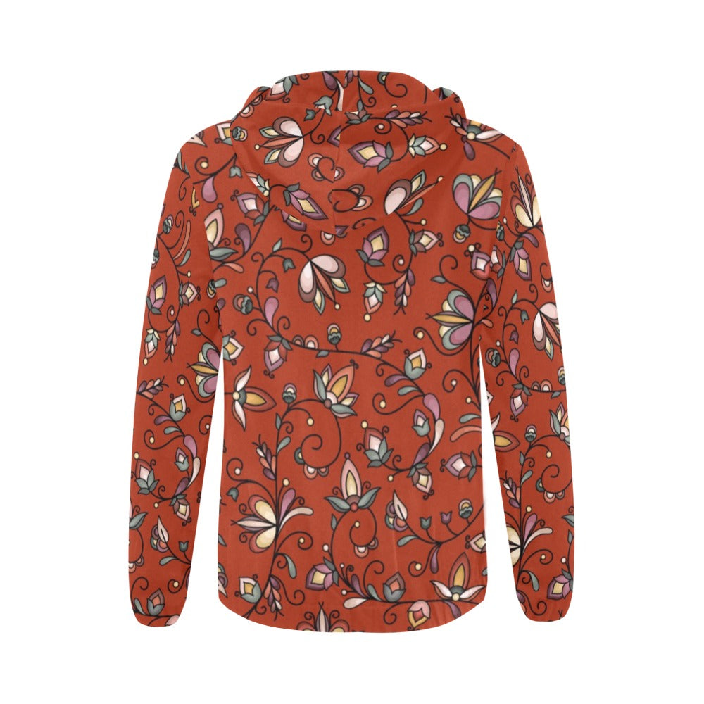 Burnt Sky Petals Red Full Zip Hoodie for Women