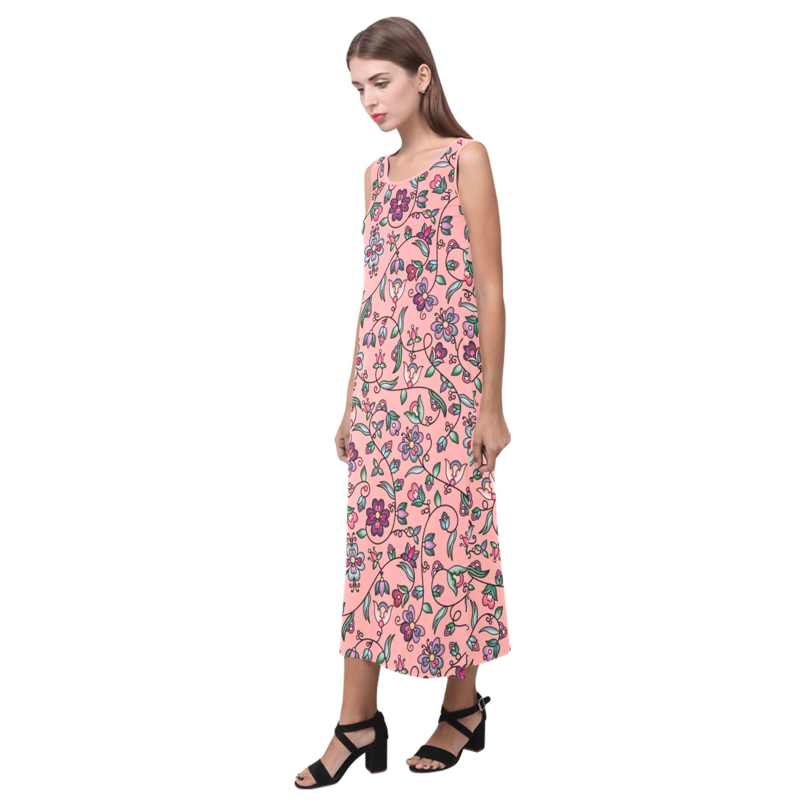 Amber Evening Garland Peach Phaedra Sleeveless Open Fork Long Dress