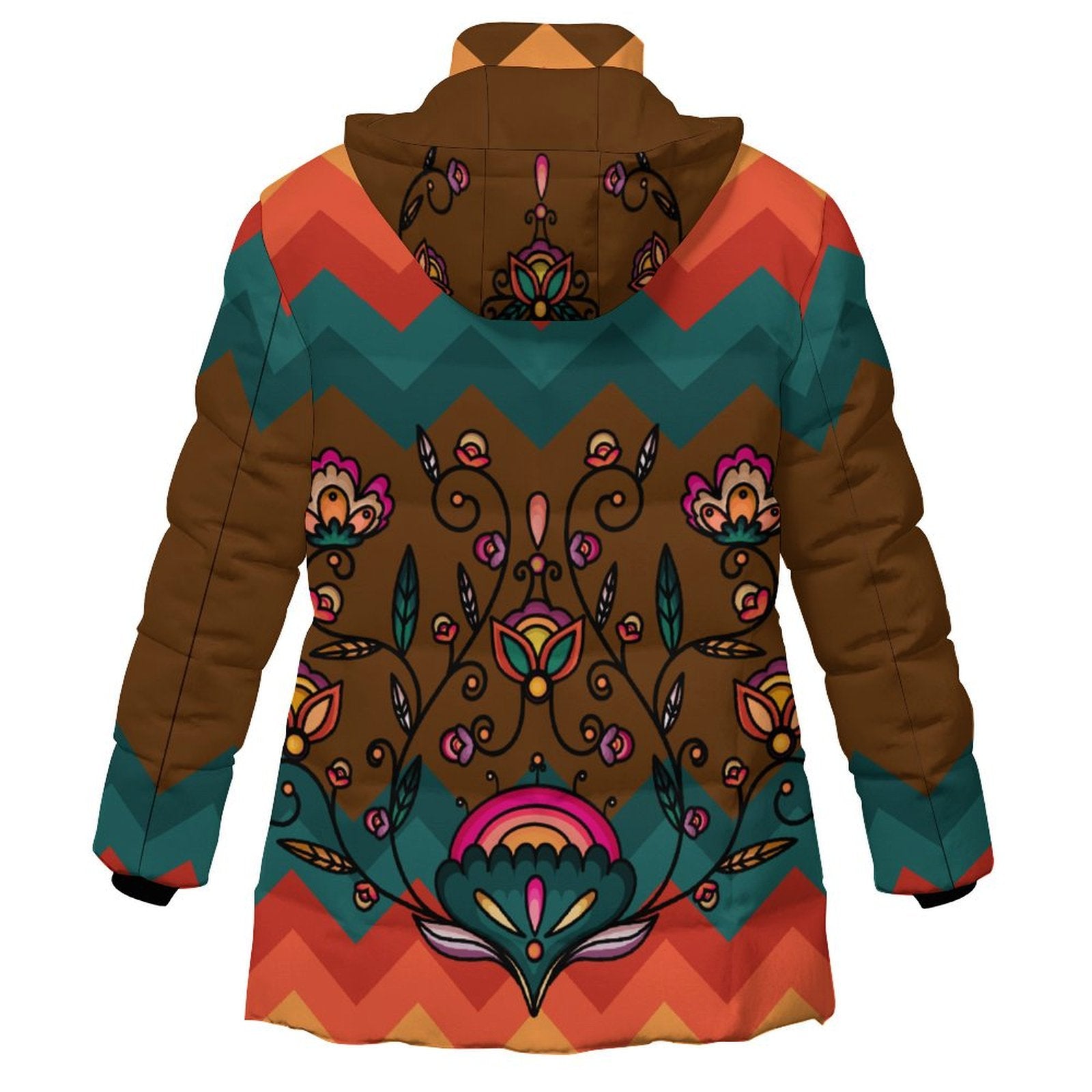 Maple Shine Ribbon Rose Women's Hooded Puffer Coat