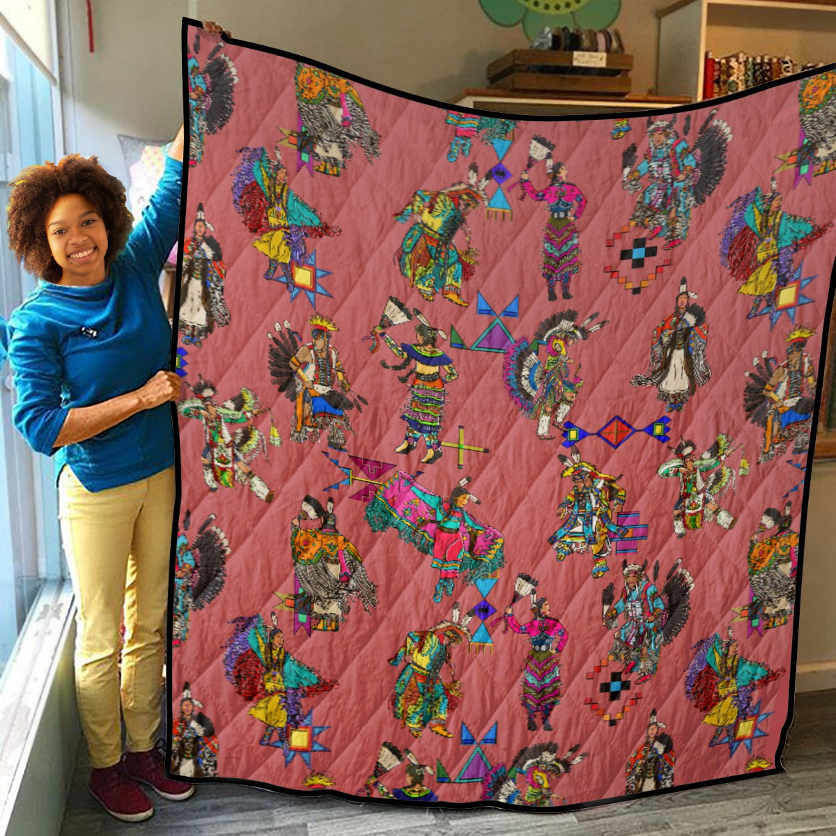 Grand Entry Dancers Terra Cotta Lightweight & Breathable Quilt With Edge-wrapping Strips