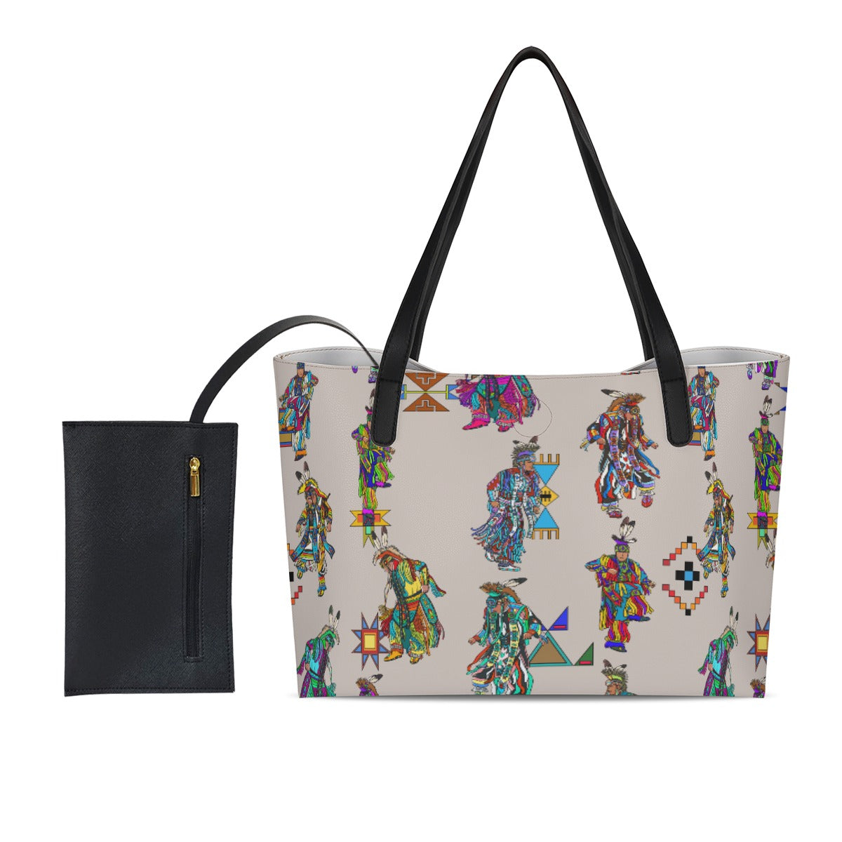 Men's Grass Dancers Muslin Shopping Tote Bag With Black Mini Purse