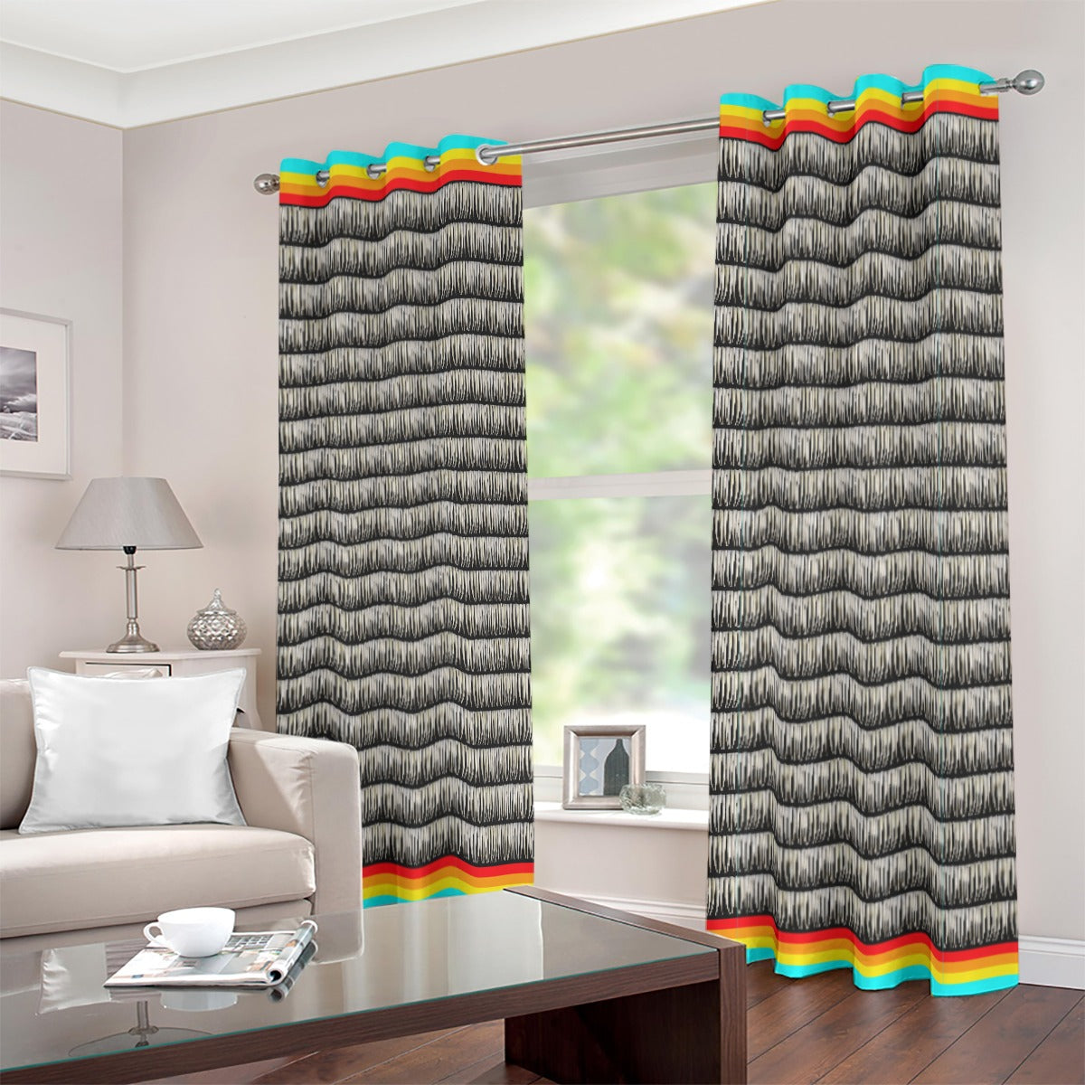 Dentalium on Black Blackout Grommet Curtains | 265(gsm)