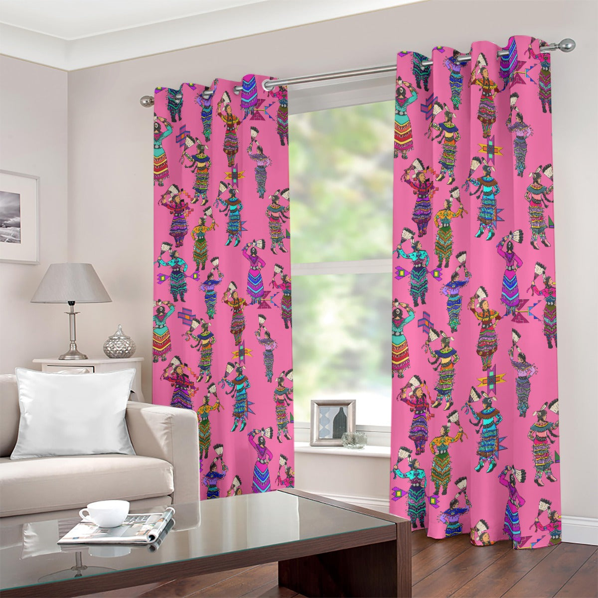 Women's Jingle Dancers Pink Blackout Grommet Curtains | 265(gsm)