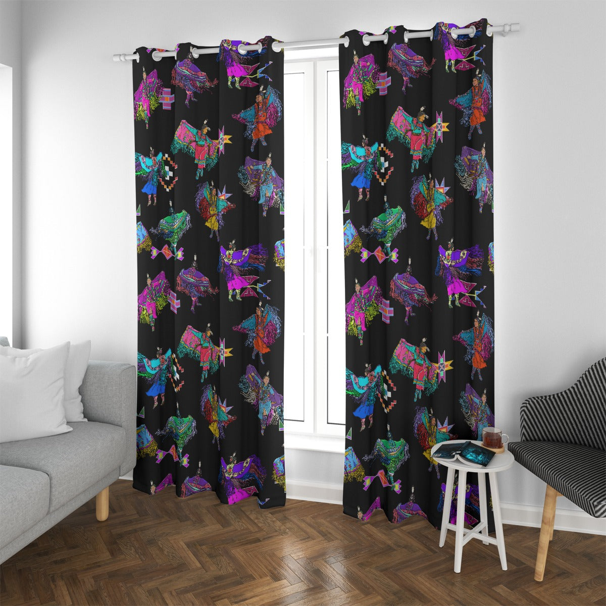 Women's Fancy Dancers Black Blackout Grommet Curtains | 265(gsm)