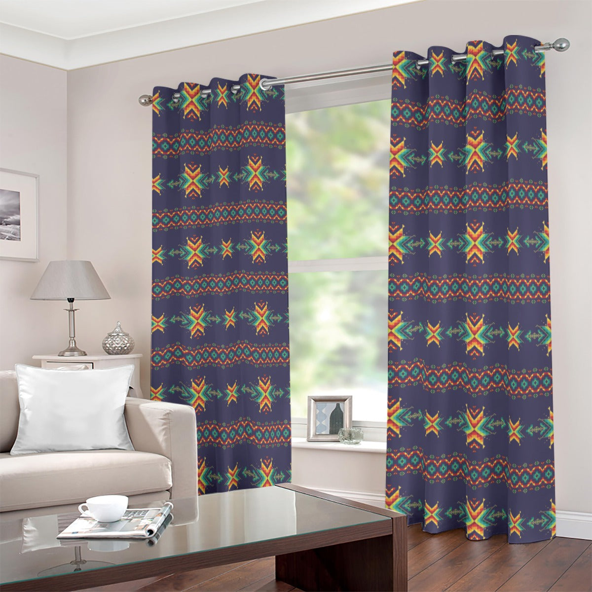 Dreams of Ancestors Indigo Blackout Grommet Curtains | 265(gsm)