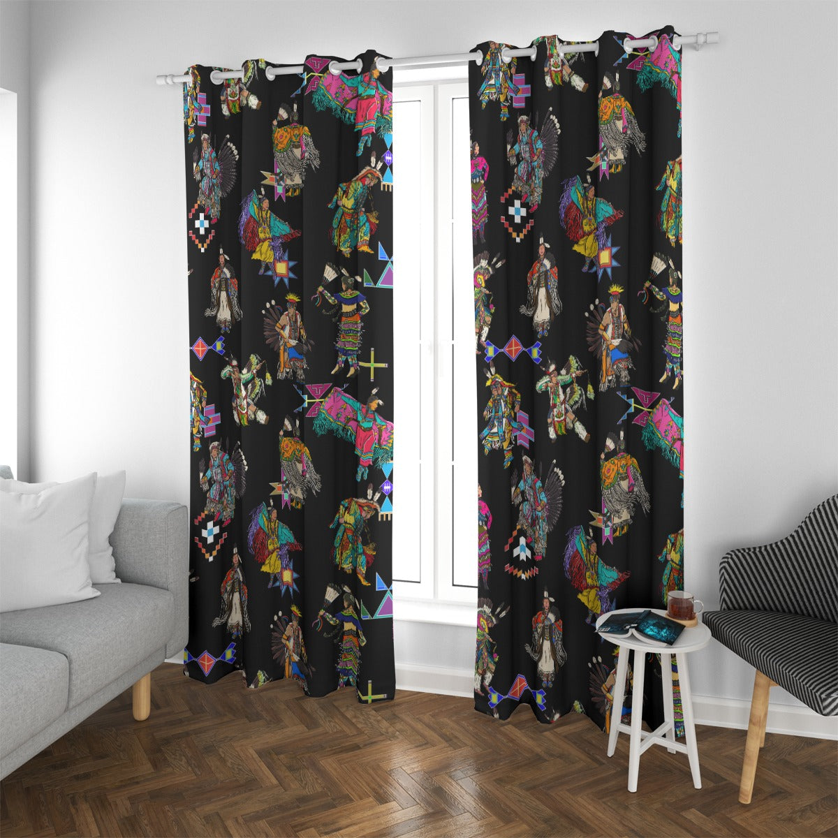 Grand Entry Dancers Black Blackout Grommet Curtains | 265(gsm)