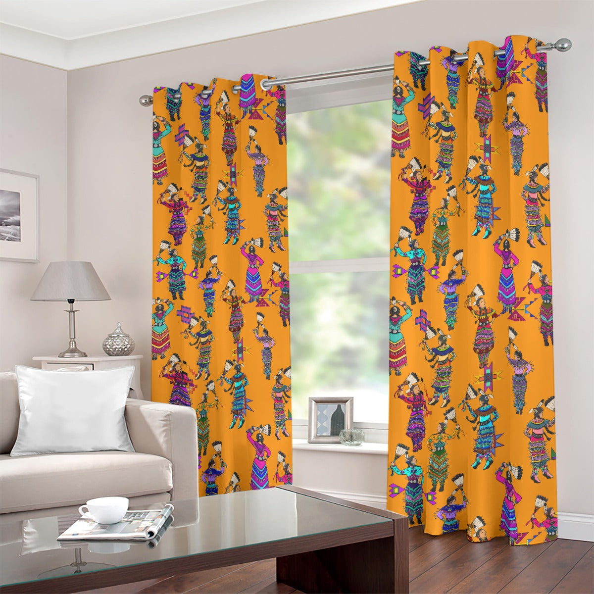 Women's Jingle Dancers Orange Blackout Grommet Curtains | 265(gsm)