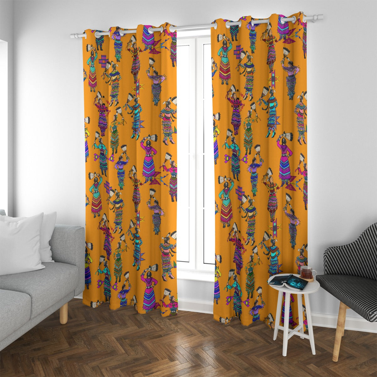 Women's Jingle Dancers Orange Blackout Grommet Curtains | 265(gsm)