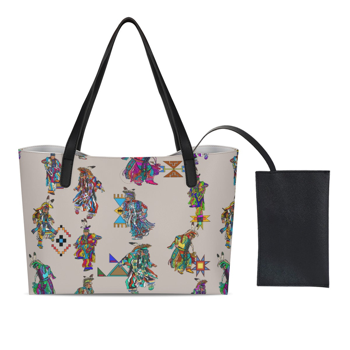 Men's Grass Dancers Muslin Shopping Tote Bag With Black Mini Purse