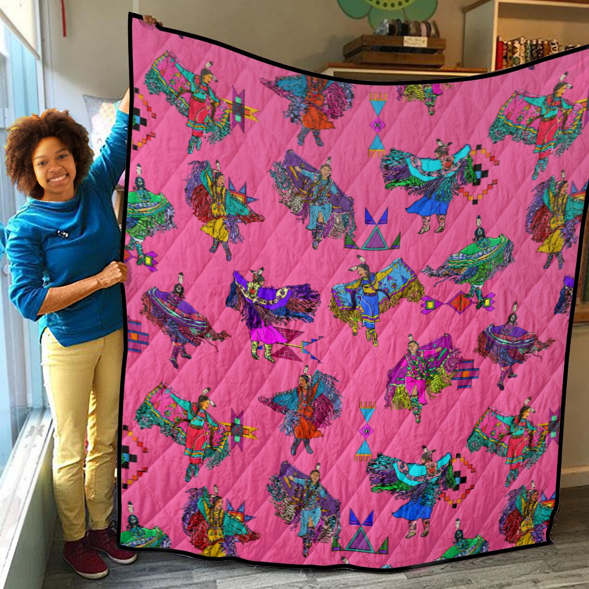 Women's Fancy Dancers Pink Lightweight & Breathable Quilt With Edge-wrapping Strips