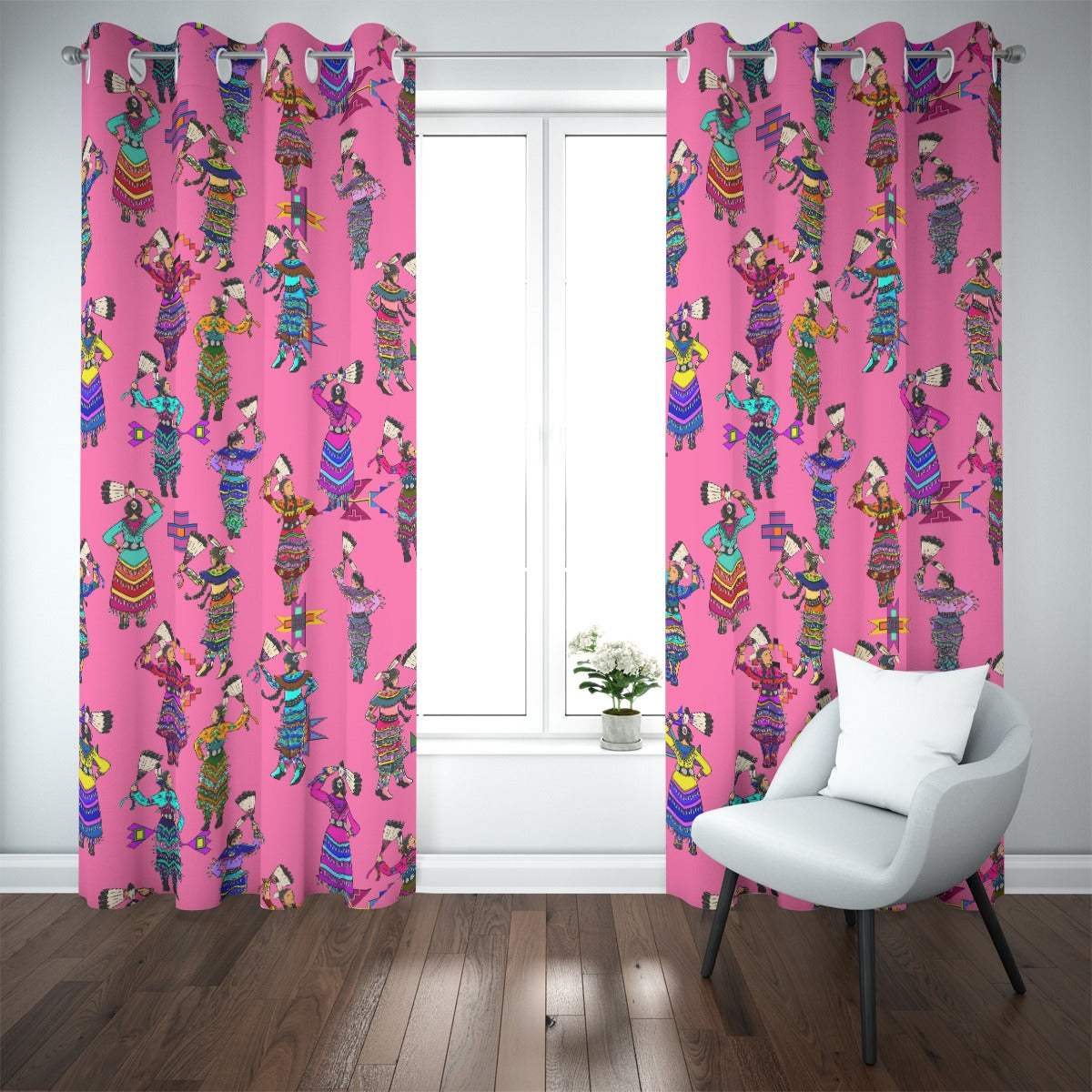 Women's Jingle Dancers Pink Blackout Grommet Curtains | 265(gsm)
