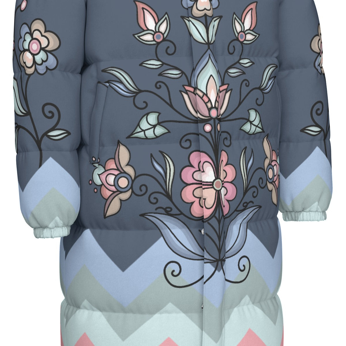 Frostfall Radiance Floral Unisex Long Down Jacket