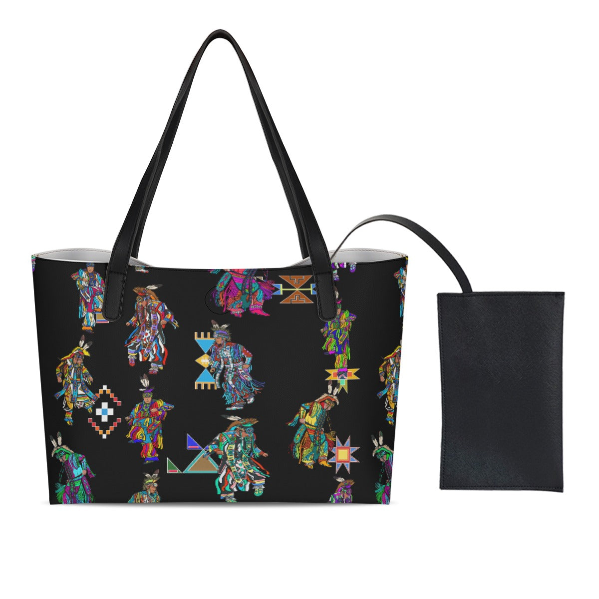 Men's Grass Dancers Black Shopping Tote Bag With Black Mini Purse