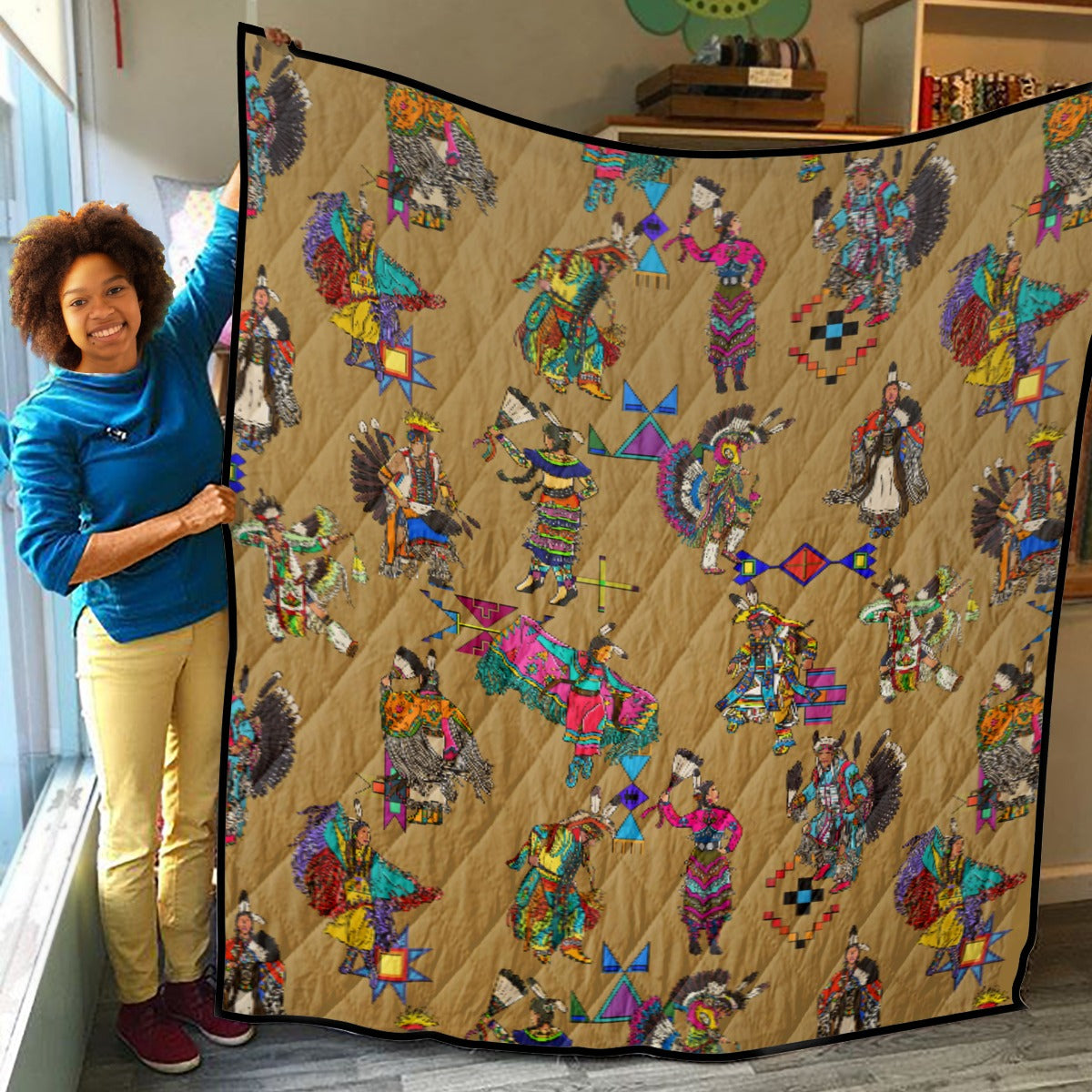Grand Entry Dancers Earth Lightweight & Breathable Quilt With Edge-wrapping Strips