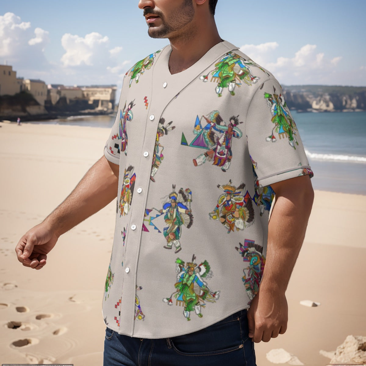Men's Fancy Dancers Muslin Men's Short Sleeve Baseball Jersey With Pinstripes