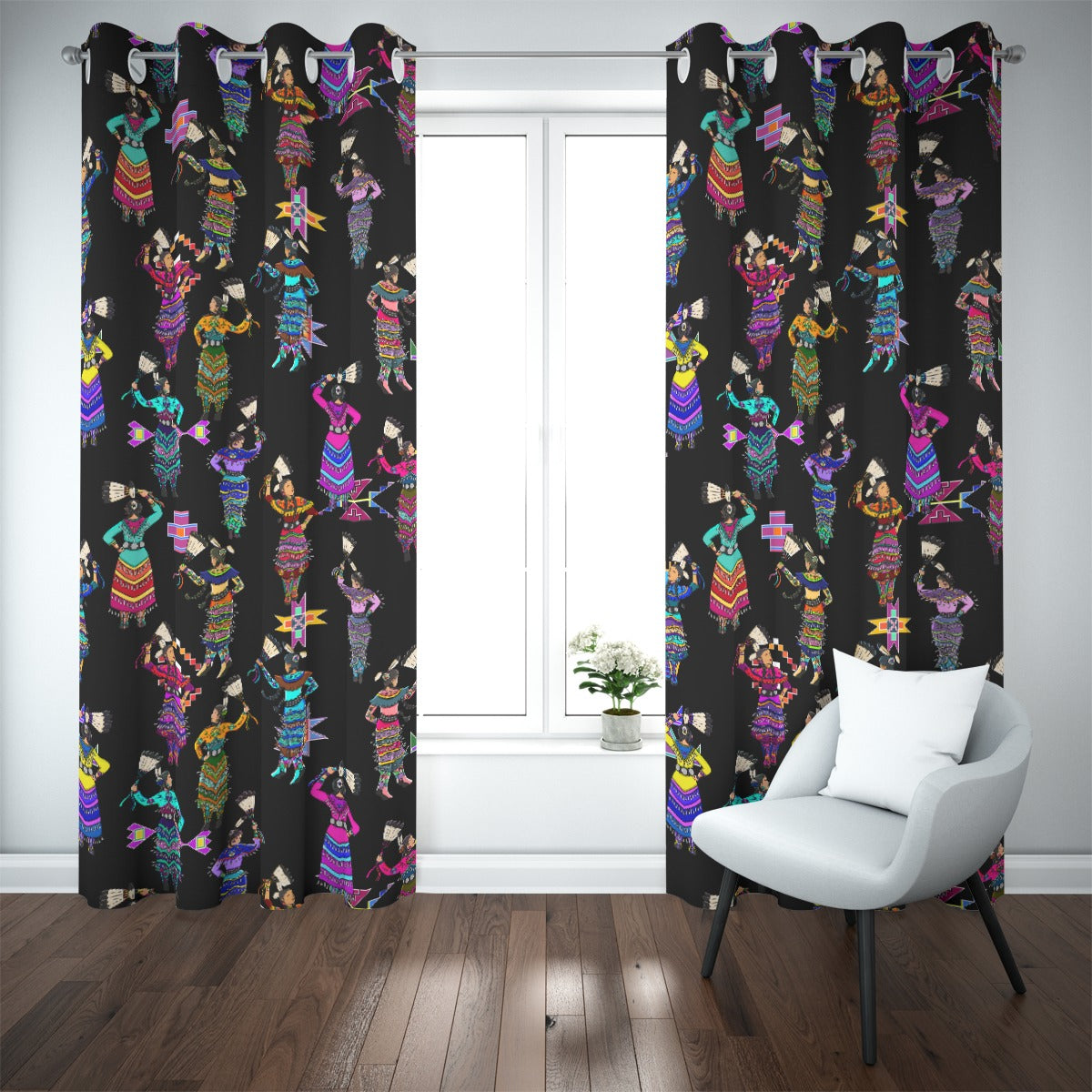 Women's Jingle Dancers Black Blackout Grommet Curtains | 265(gsm)
