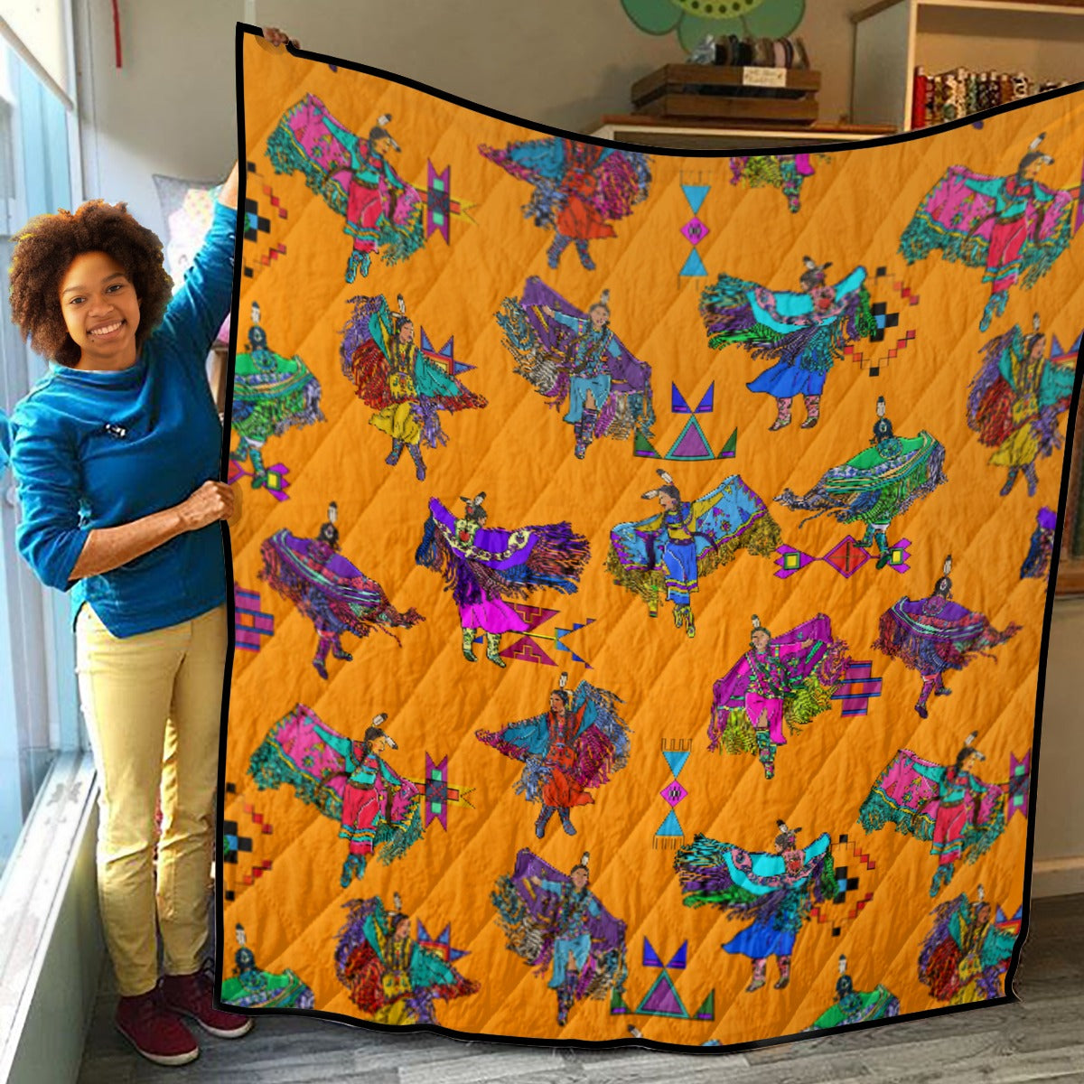 Women's Fancy Dancers Orange Lightweight & Breathable Quilt With Edge-wrapping Strips