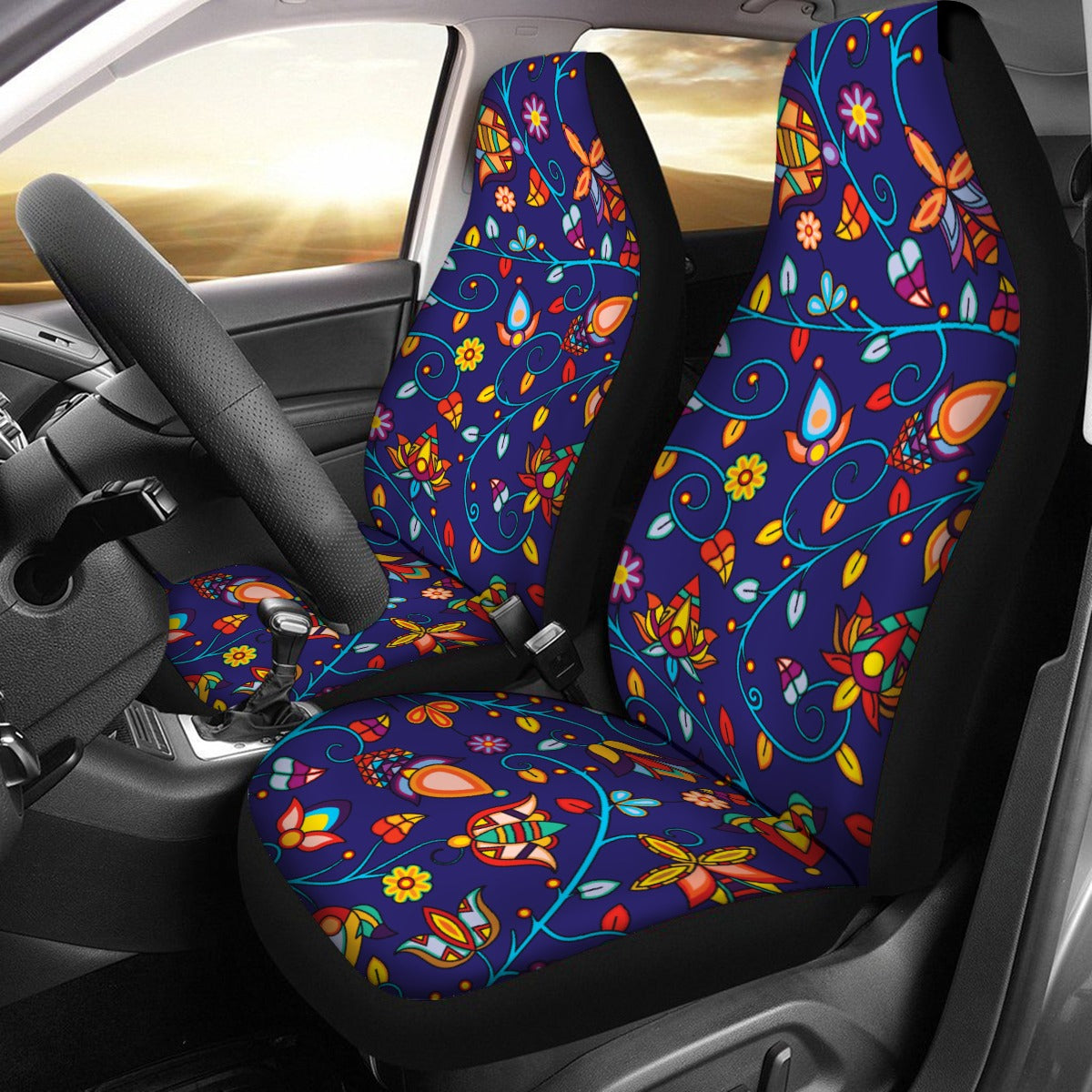 Thorny Path Blue Universal Car Seat Cover With Thickened Back