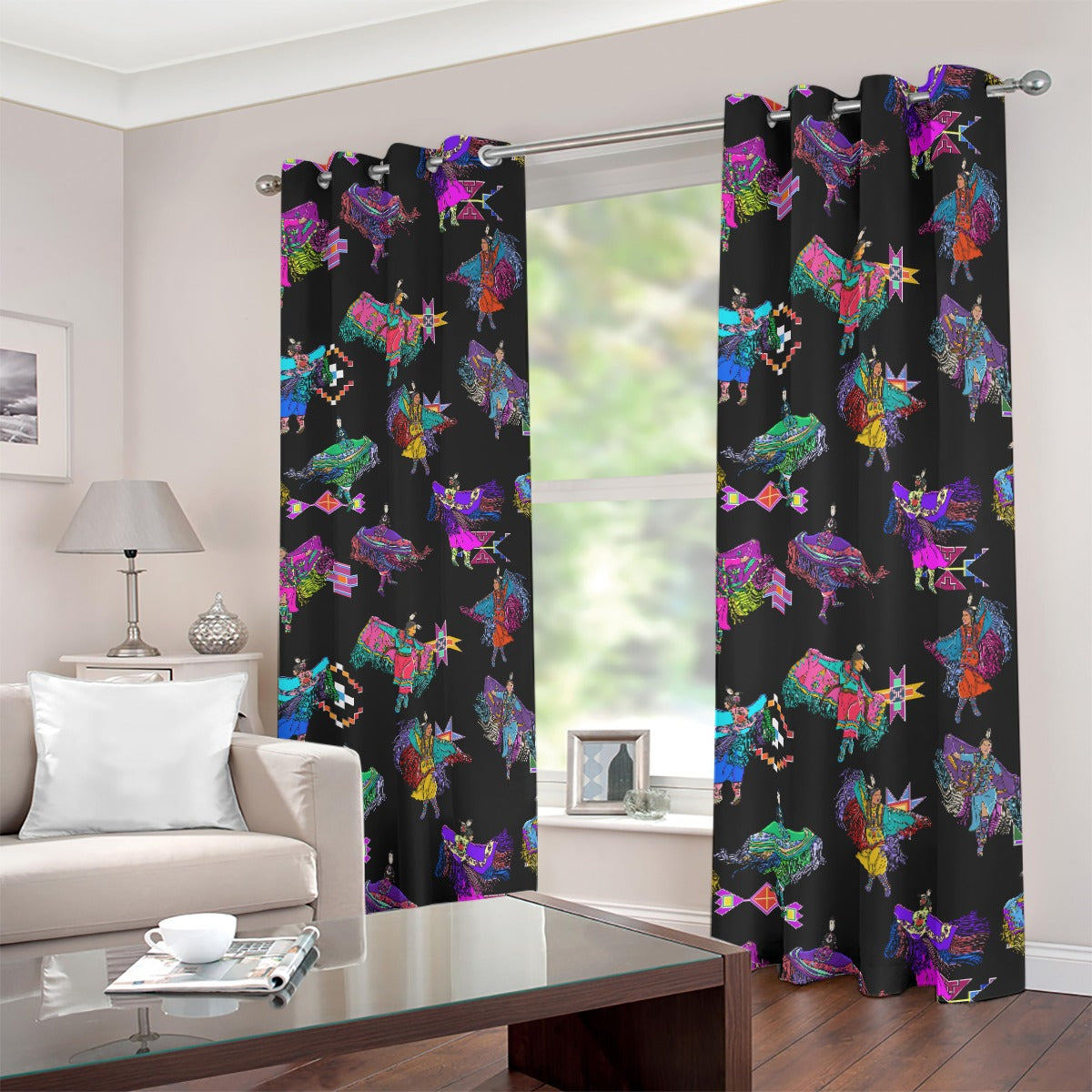 Women's Fancy Dancers Black Blackout Grommet Curtains | 265(gsm)