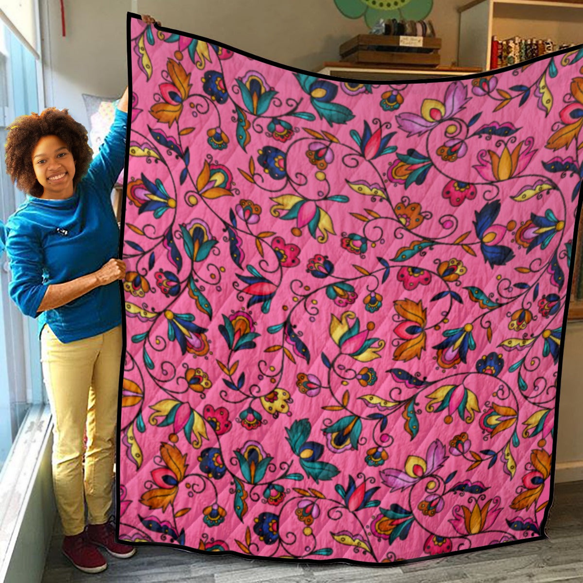Copper Prairie Petals Pink Lightweight & Breathable Quilt With Edge-wrapping Strips