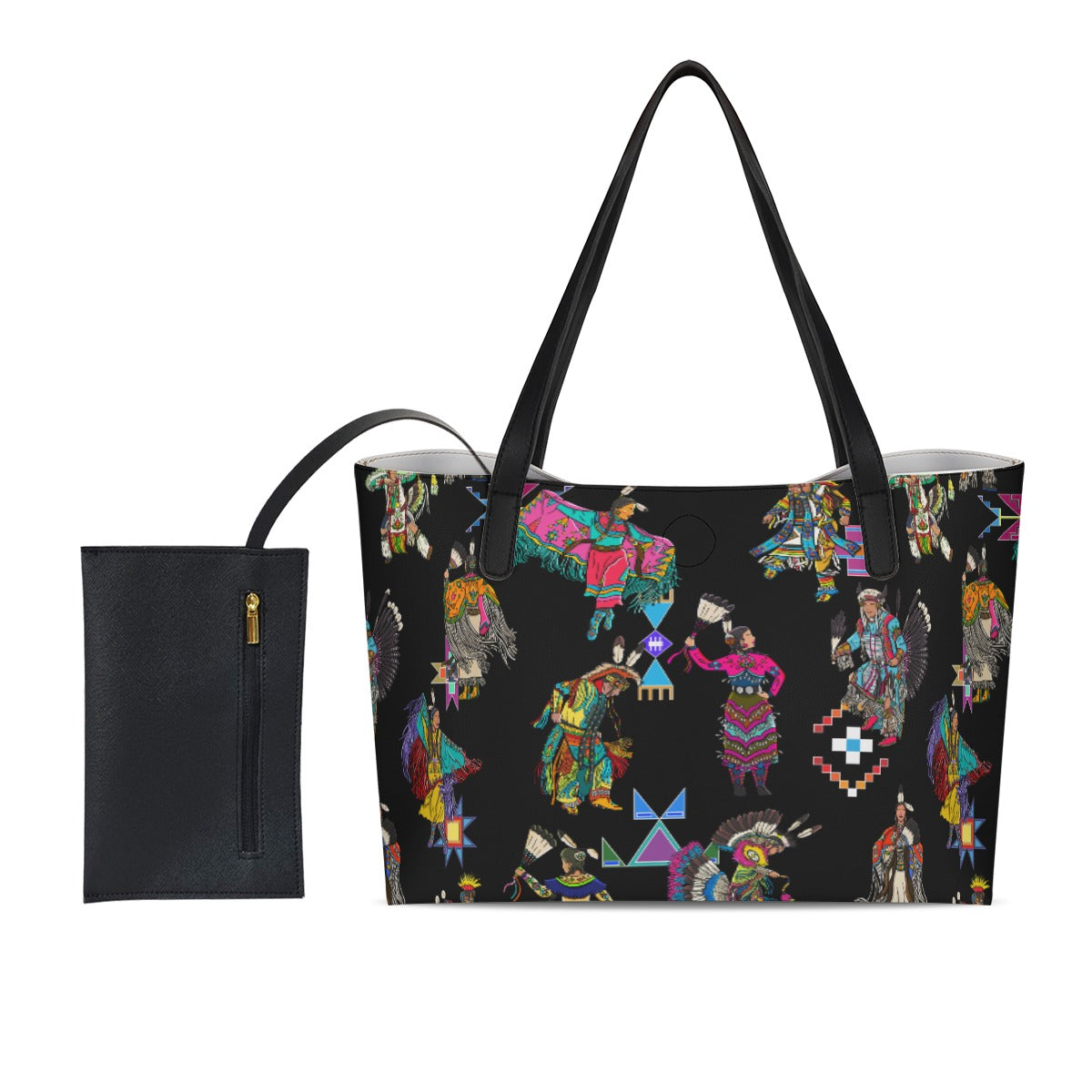 Grand Entry Dancers Black Shopping Tote Bag With Black Mini Purse