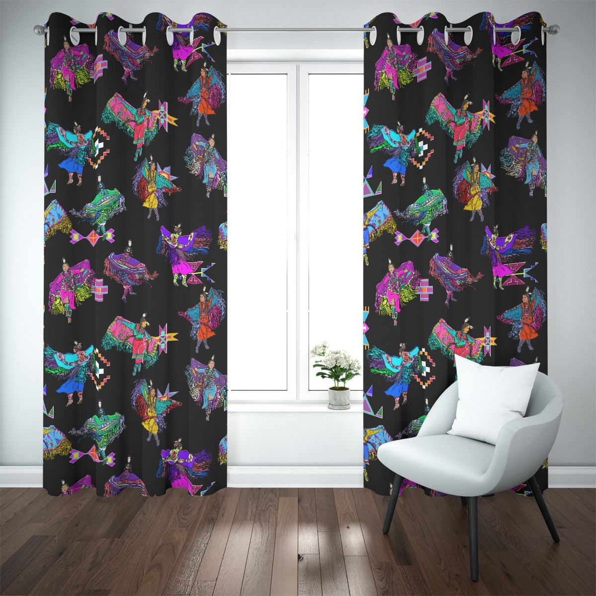 Women's Fancy Dancers Black Blackout Grommet Curtains | 265(gsm)