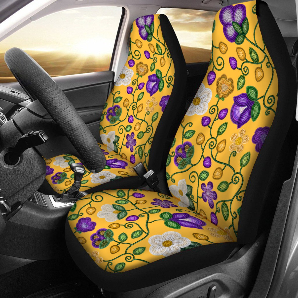 Midnight Moss Bloom Yellow Universal Car Seat Cover With Thickened Back