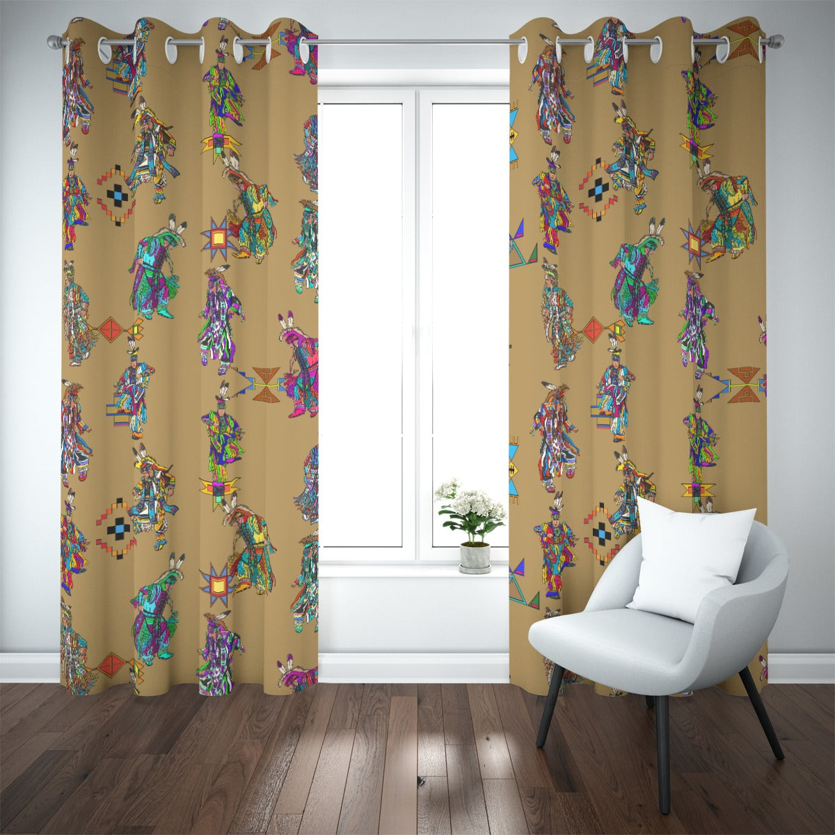 Men's Grass Dancers Earth Blackout Grommet Curtains | 265(gsm)