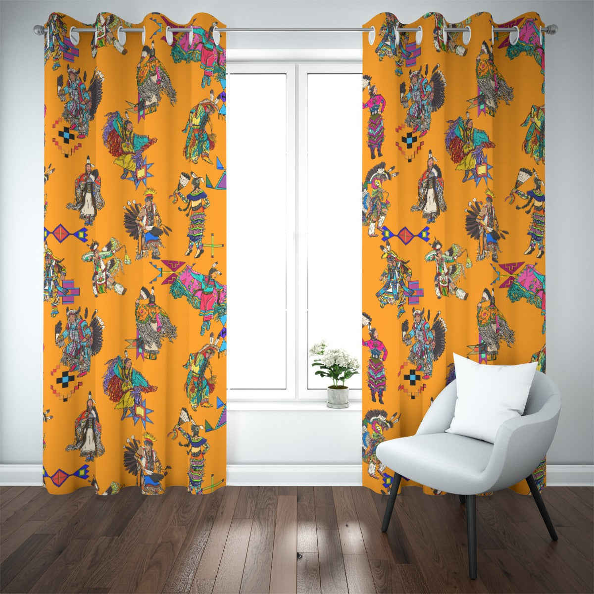 Grand Entry Dancers Orange Blackout Grommet Curtains | 265(gsm)