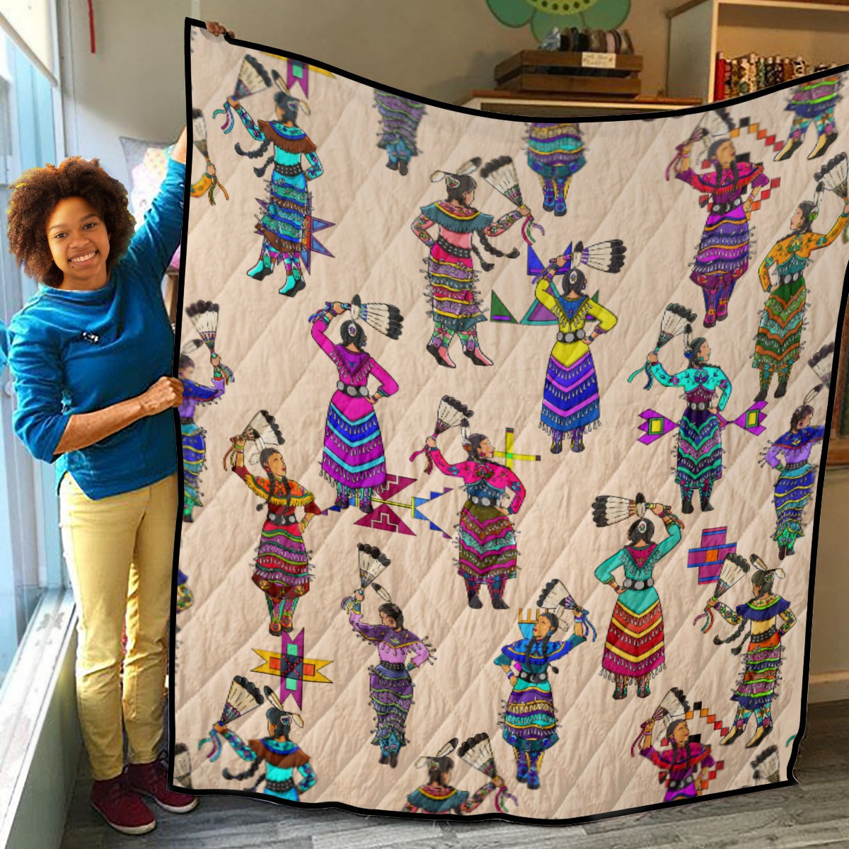 Women's Jingle Dancers Muslin Lightweight & Breathable Quilt With Edge-wrapping Strips