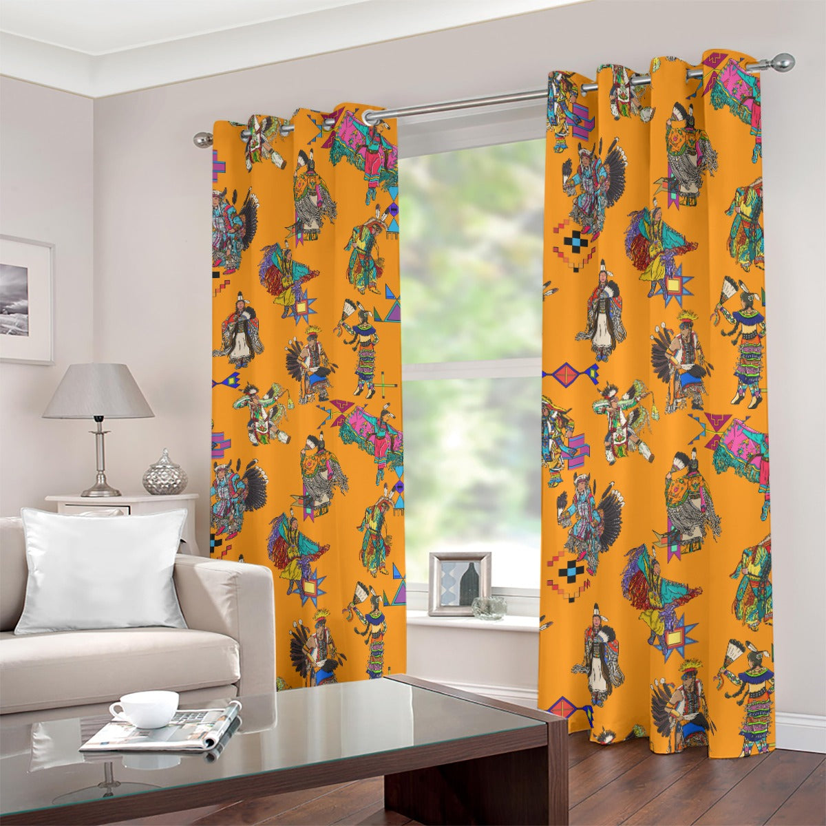 Grand Entry Dancers Orange Blackout Grommet Curtains | 265(gsm)