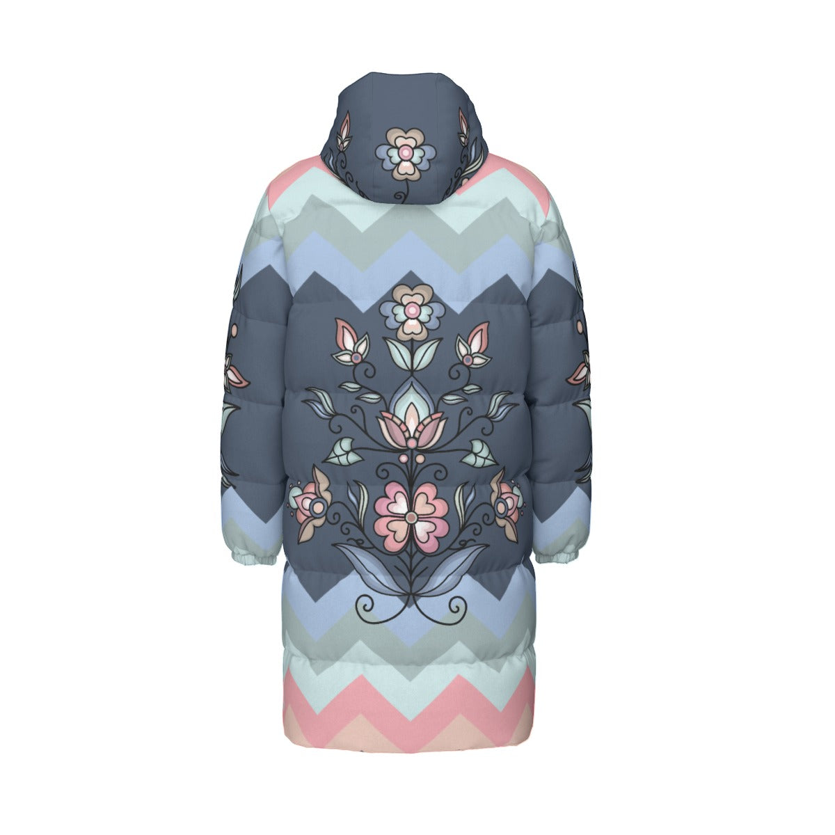 Frostfall Radiance Floral Unisex Long Down Jacket