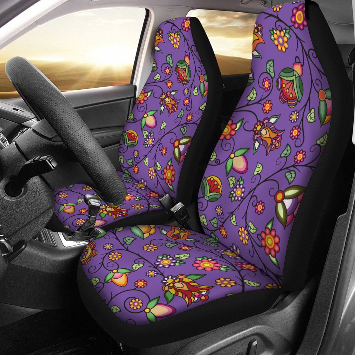 Heartbeat Petals Purple Universal Car Seat Cover With Thickened Back